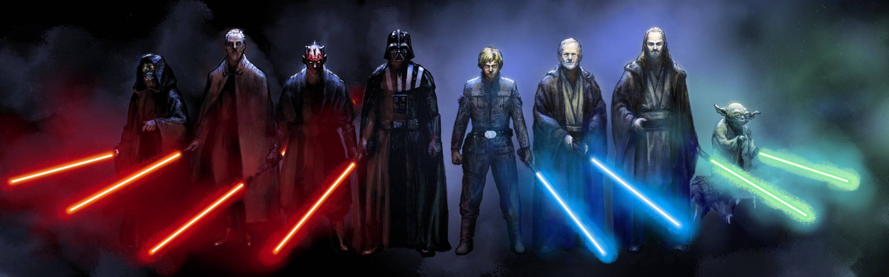 スター・ウォーズ シス卿 vs ジェダイ騎士 デュアルモニター壁紙