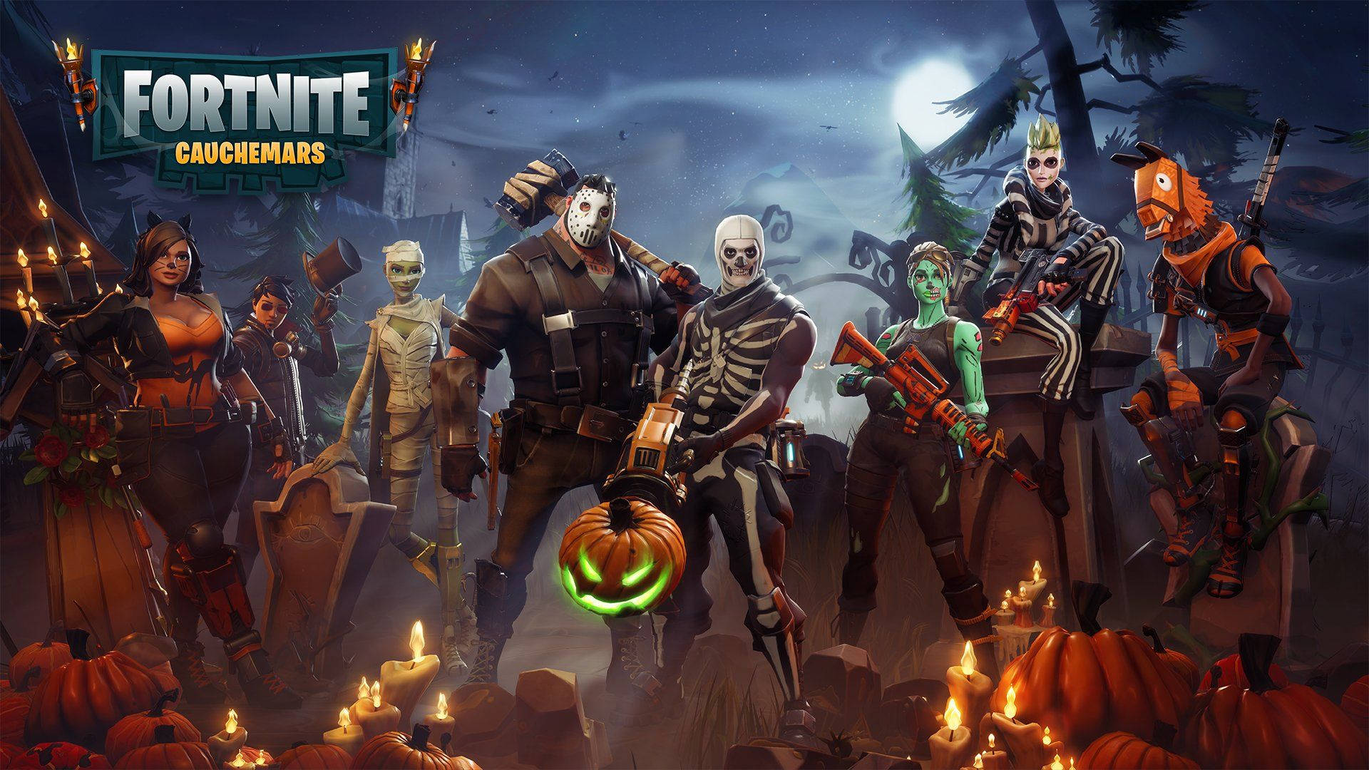 フォートナイトHD壁紙に描かれた新しいハロウィンテーマのスキン。