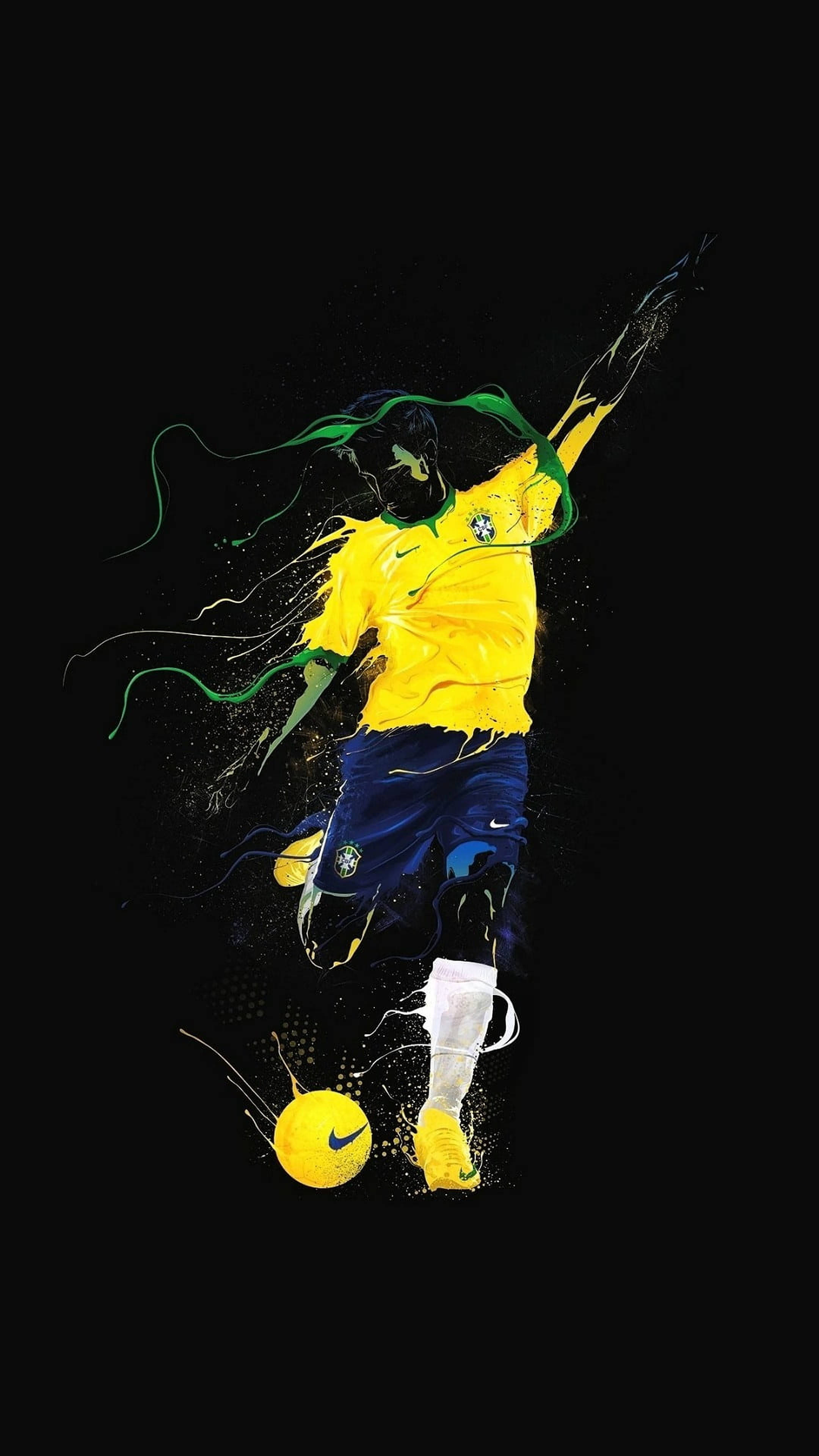 ブラジル代表サッカーチーム ボールを蹴るペイントアート 壁紙