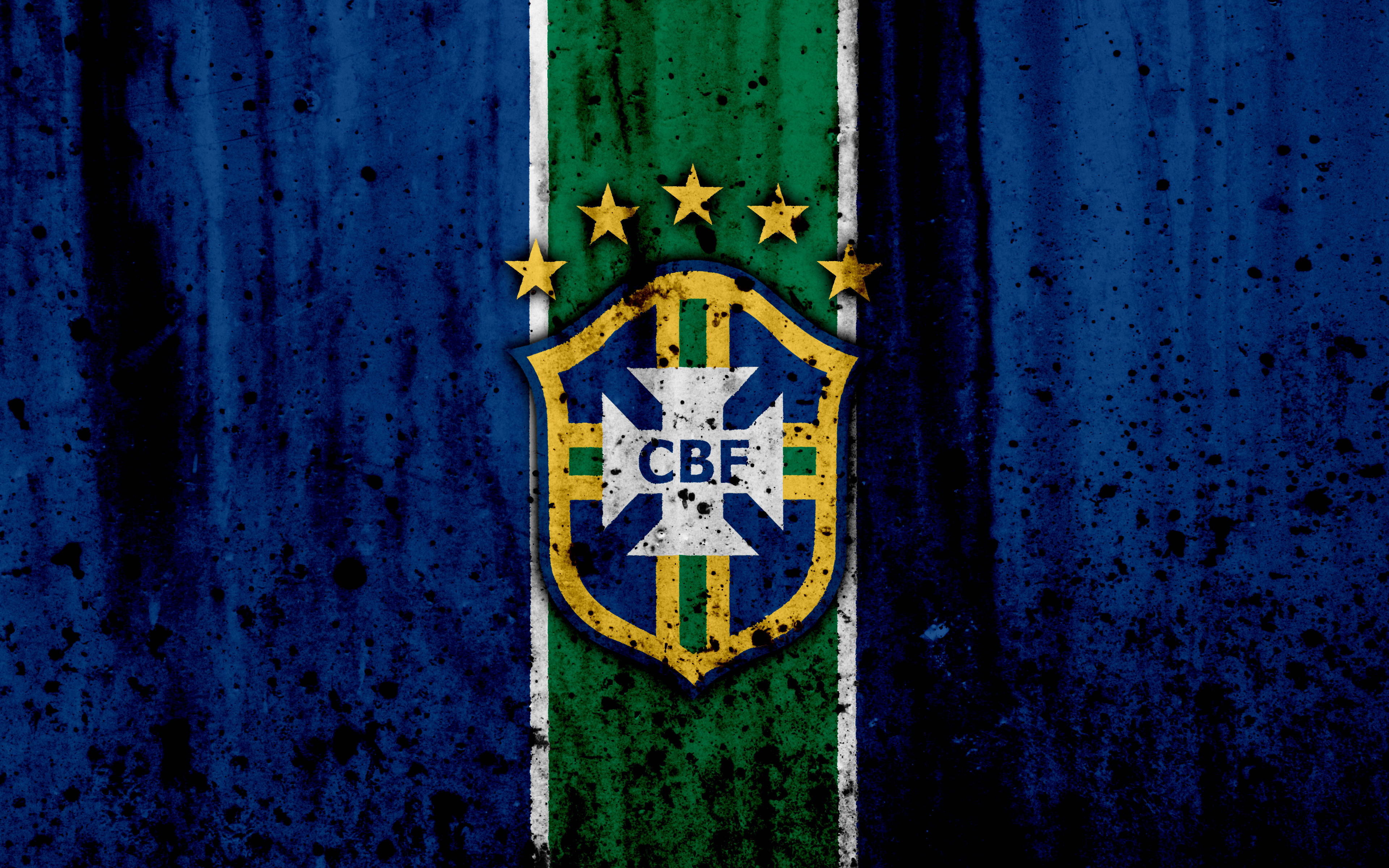 ブラジル代表サッカーチームロゴ 汚れた青い背景 壁紙