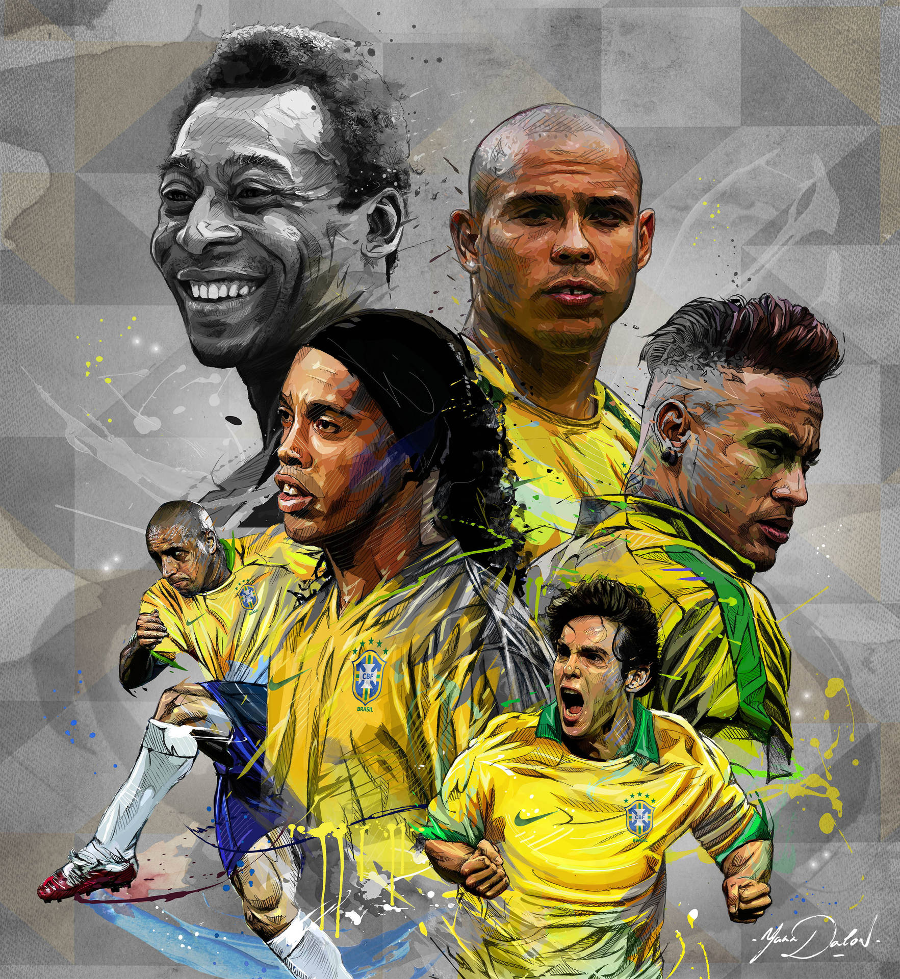 ブラジル代表サッカーチーム殿堂入り選手のコラージュデジタルアート — サッカー 壁紙
