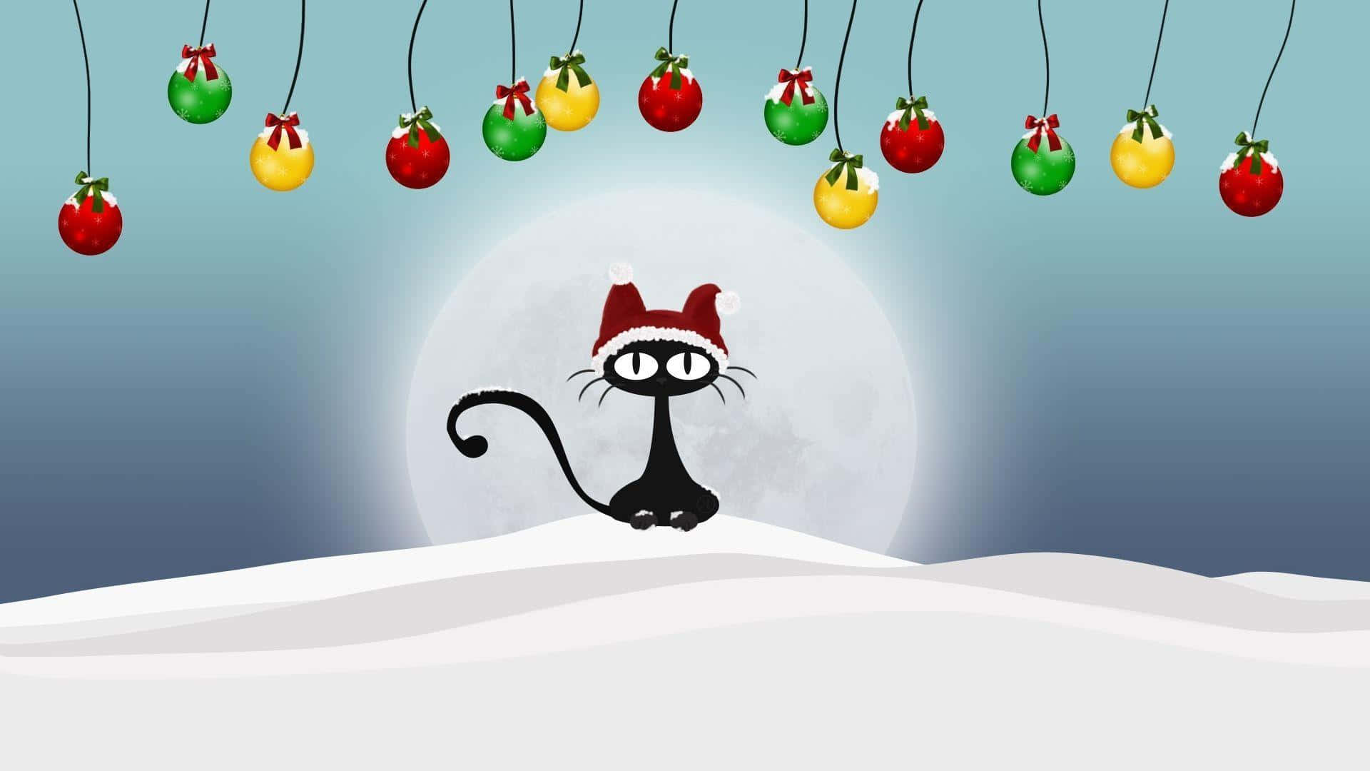 ブラックカートゥーンキャットの面白いクリスマスZoom背景 壁紙