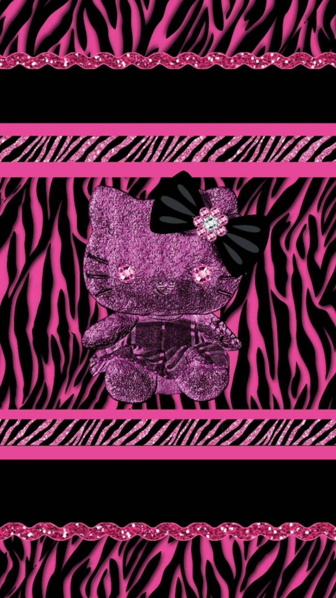 ブラックハローキティ アニマルパターン 壁紙