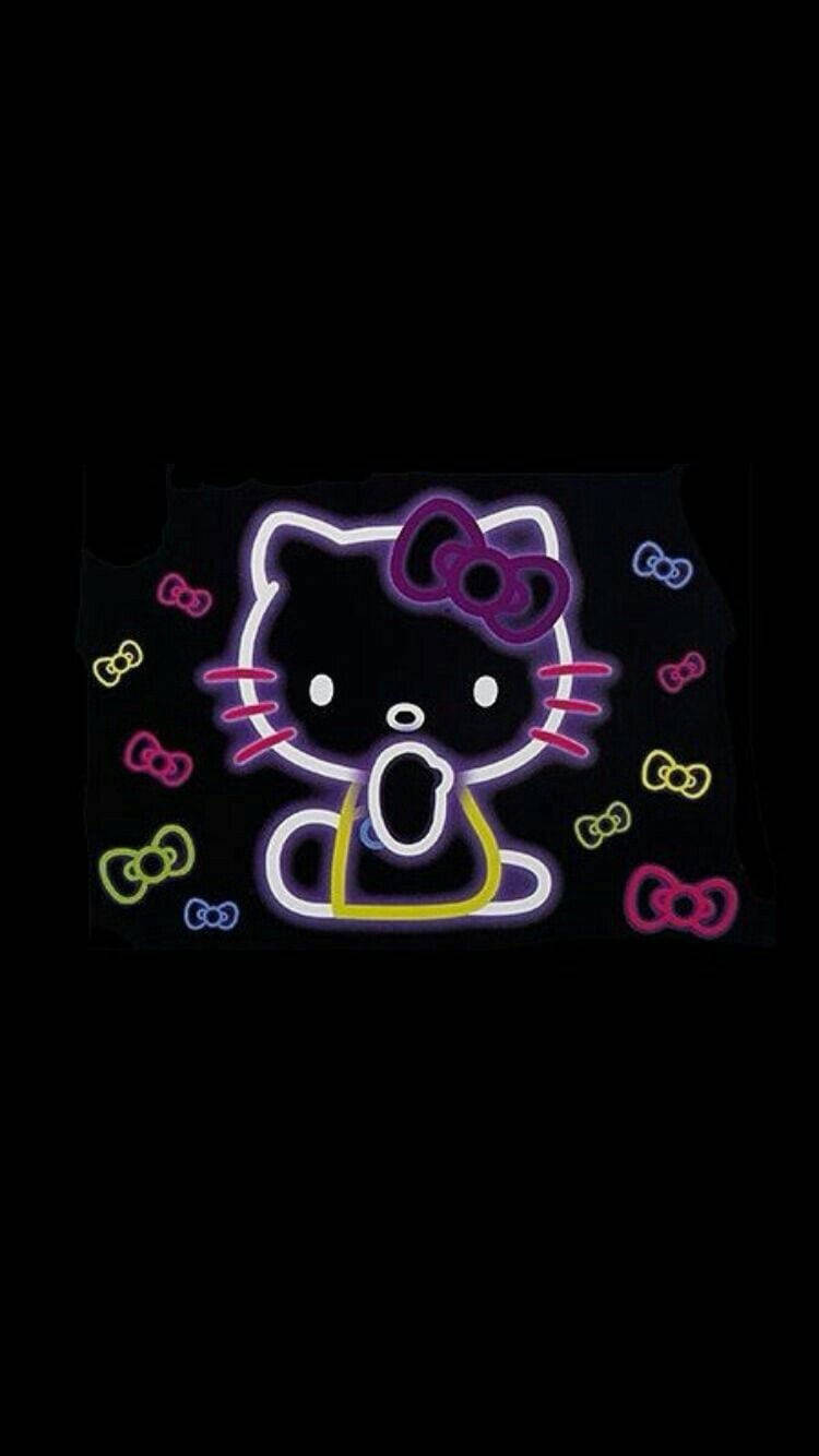 ブラックハローキティ ネオンリボン 壁紙