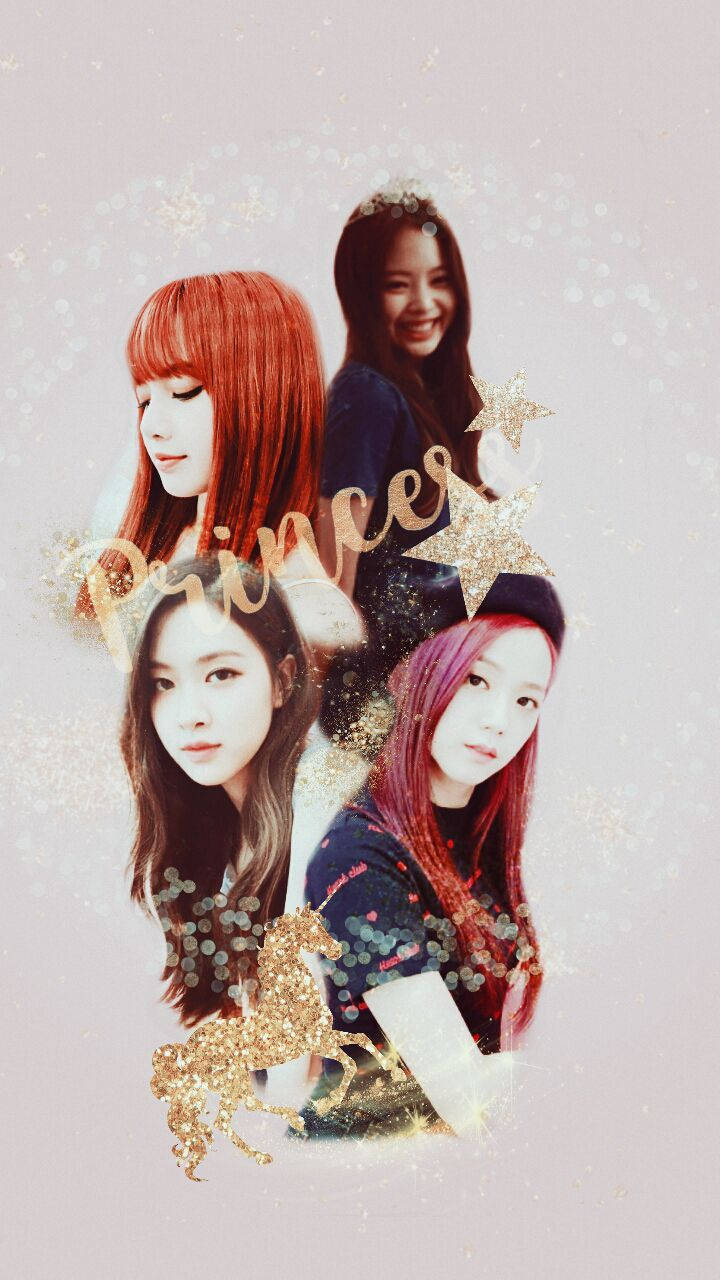白い背景にゴールドの「Princess」テキスト、メンバーが写ったBLACKPINKの壁紙