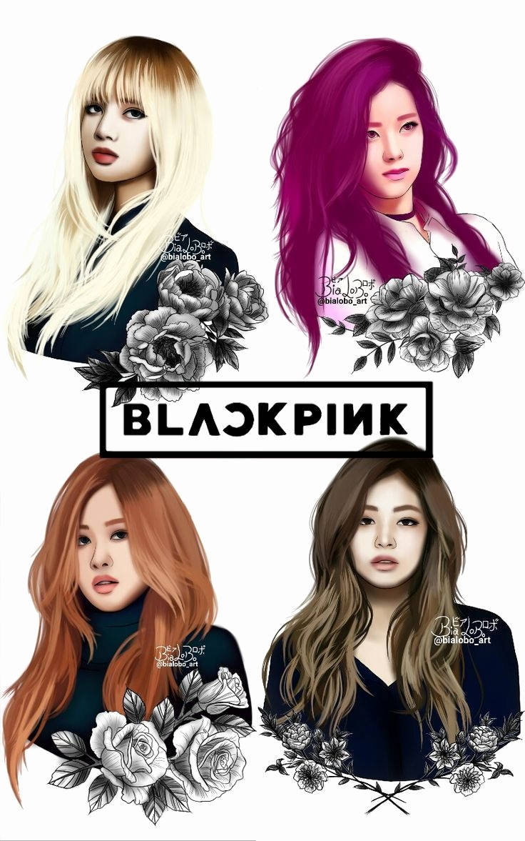 ブラックピンクメンバーの白黒の花のポートレートファンアート壁紙 — Blackpink 壁紙