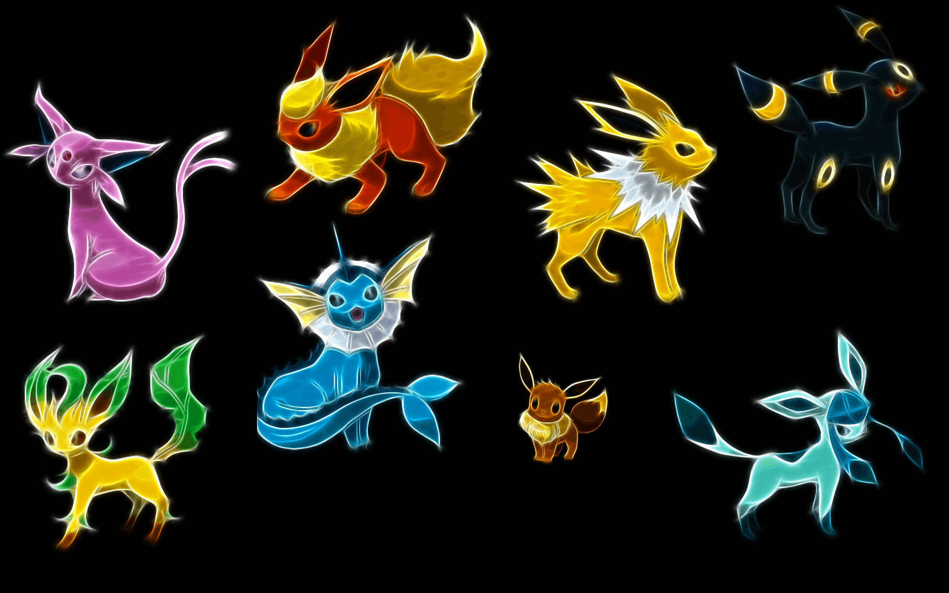 ブラック背景のブースターとポケモン 壁紙