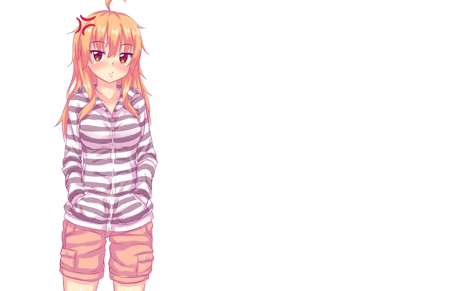 ブロンドのアニメ少女 ストライプパーカー 壁紙