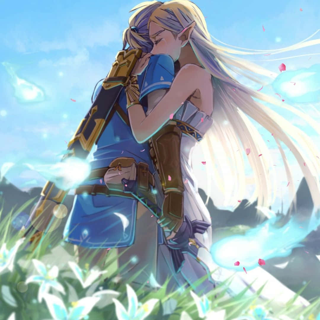 プリンセスゼルダとリンクの抱擁 BOTW 壁紙