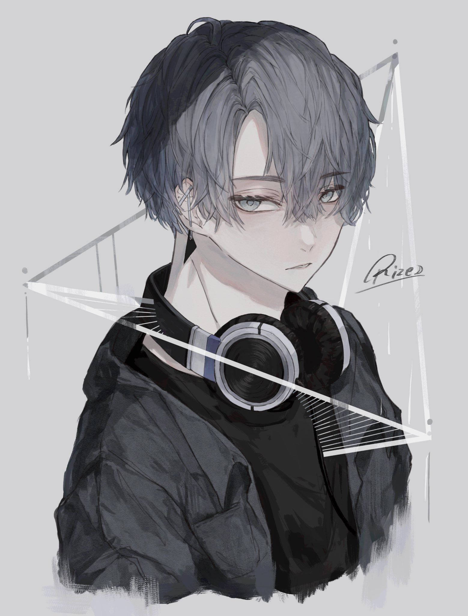 ヘッドホンをかけたクールなアニメ少年のプロフィール画像 壁紙