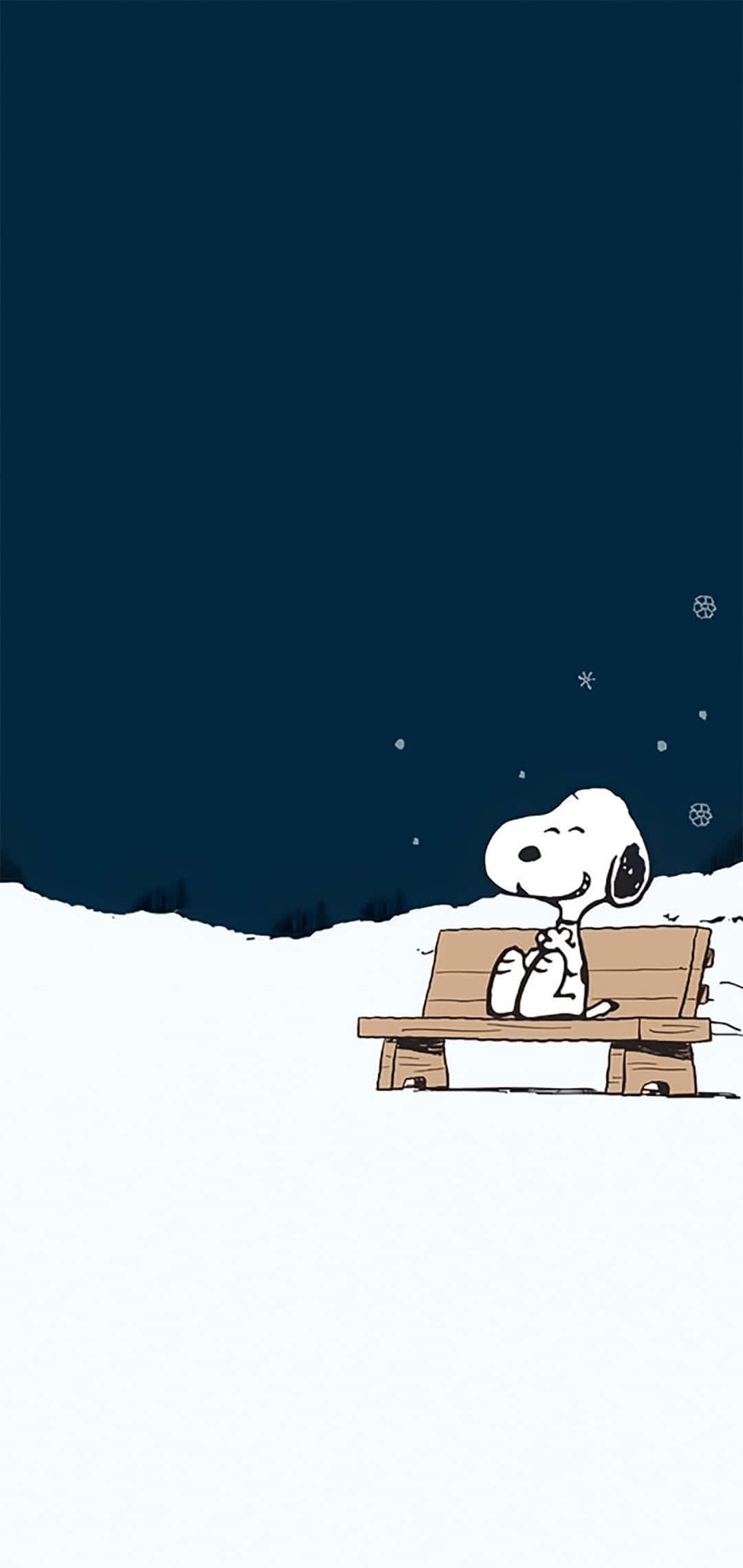 ベンチに座るスヌーピー ピーナッツ クリスマス 壁紙