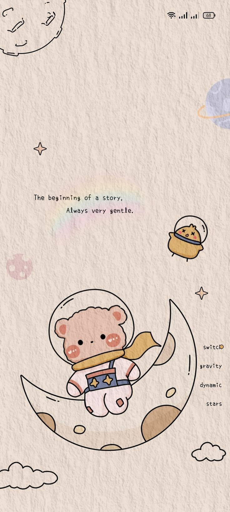 ベージュの星に座る宇宙飛行士の赤ちゃんクマ 壁紙