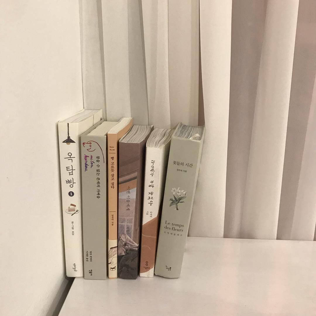 ベージュの韓国書籍の壁紙
