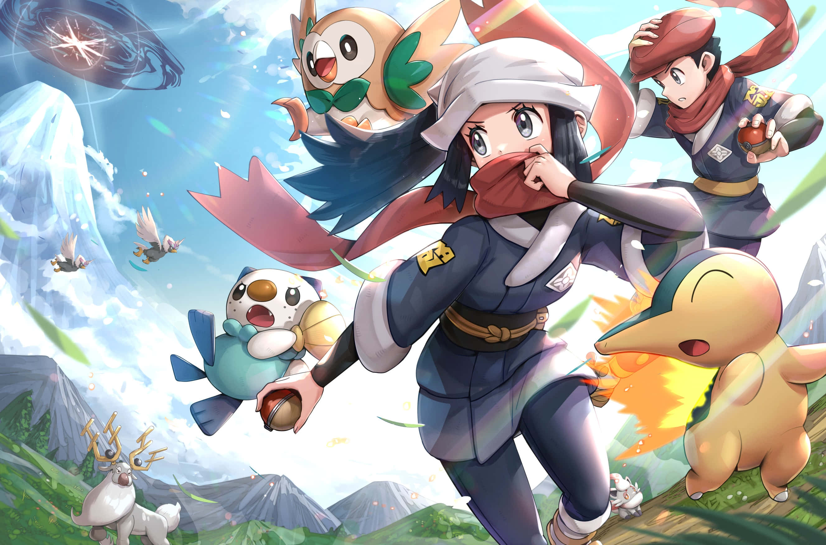 ポケモンレジェンズ アルセウス 空飛ぶバリヤードとキャラクターたち 壁紙
