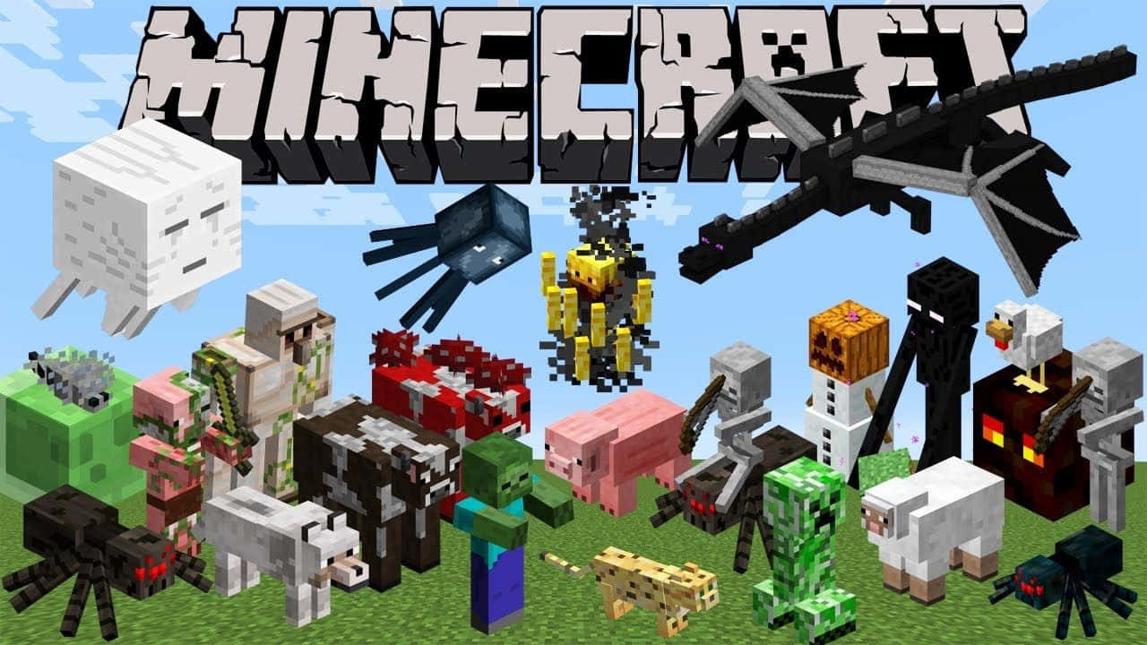 ポスターに描かれたマインクラフトのモブたち 壁紙