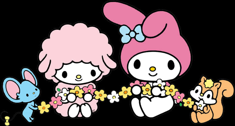 マイメロディと仲間たちの花のガーランド 壁紙