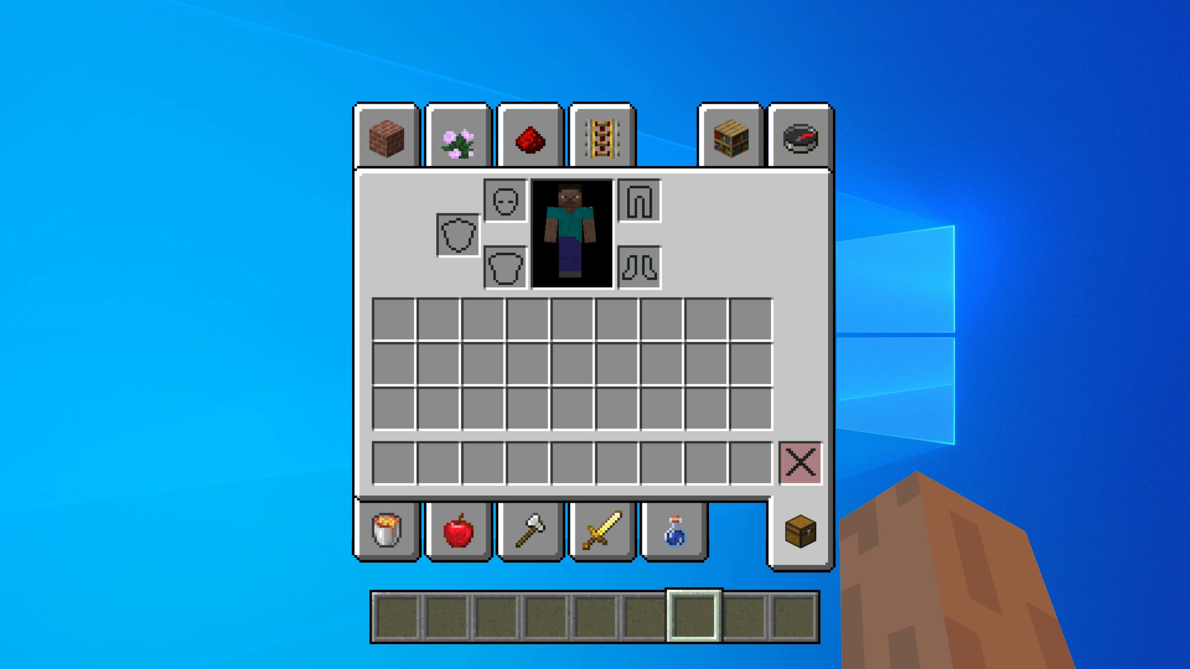 マインクラフトのインベントリとスティーブの手 壁紙