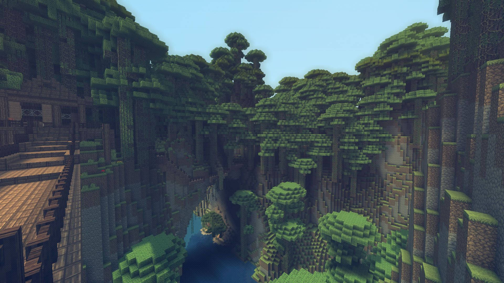マインクラフト 森 壁 橋 風景 壁紙