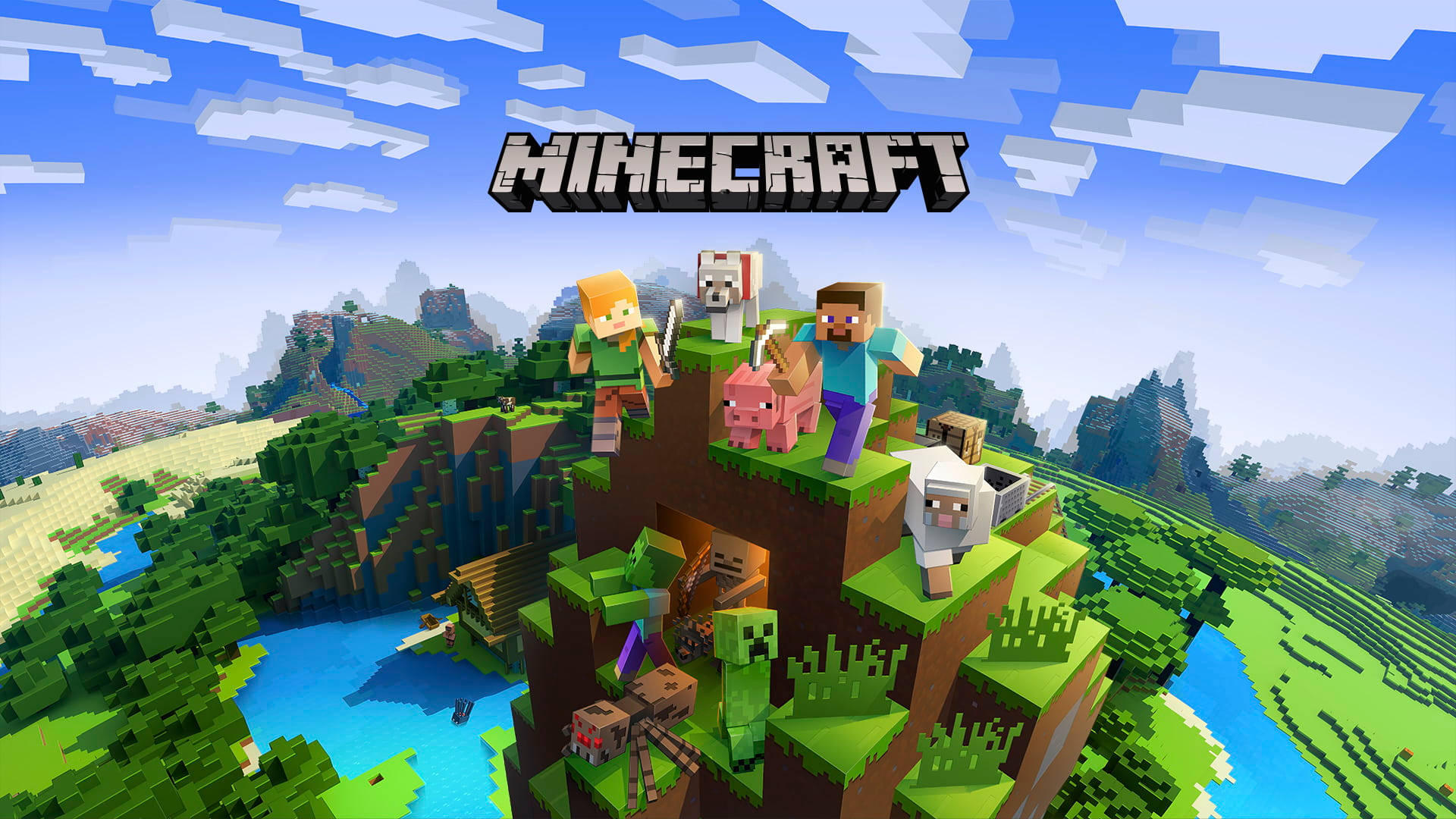 マインクラフトの風景とタイトル 壁紙