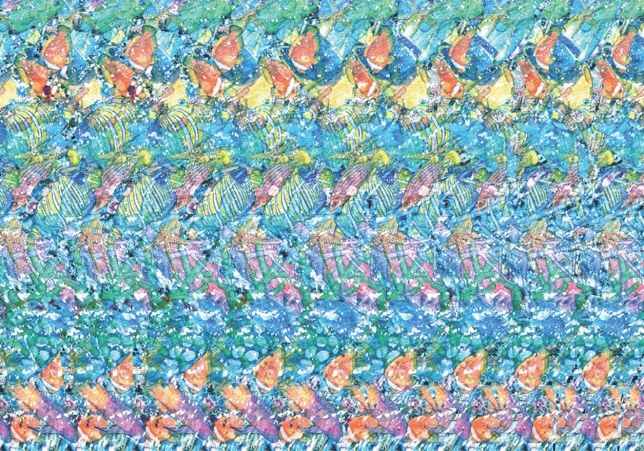 マジックアイ3Dカラフルな魚のステレオグラム画像 壁紙