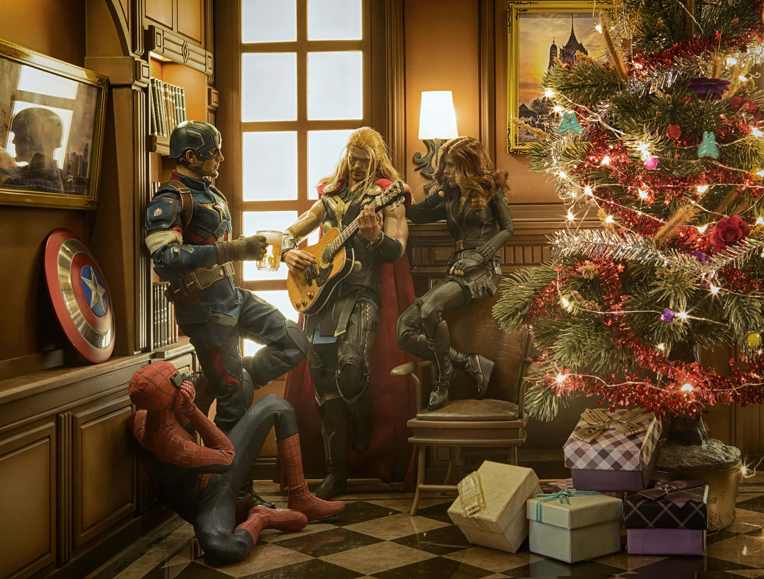 マーベル・クリスマスツリー スーパーヒーロー 壁紙