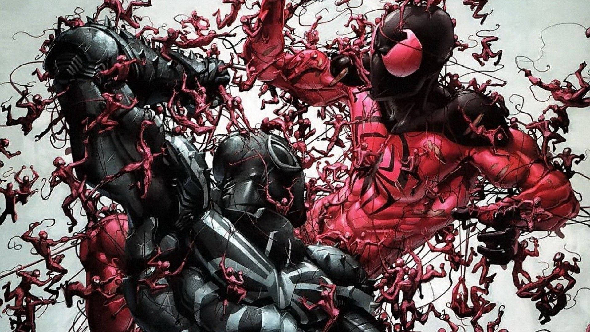 赤と黒のマーベルスーパーヒーロー、スパイダーマンと小さな人々