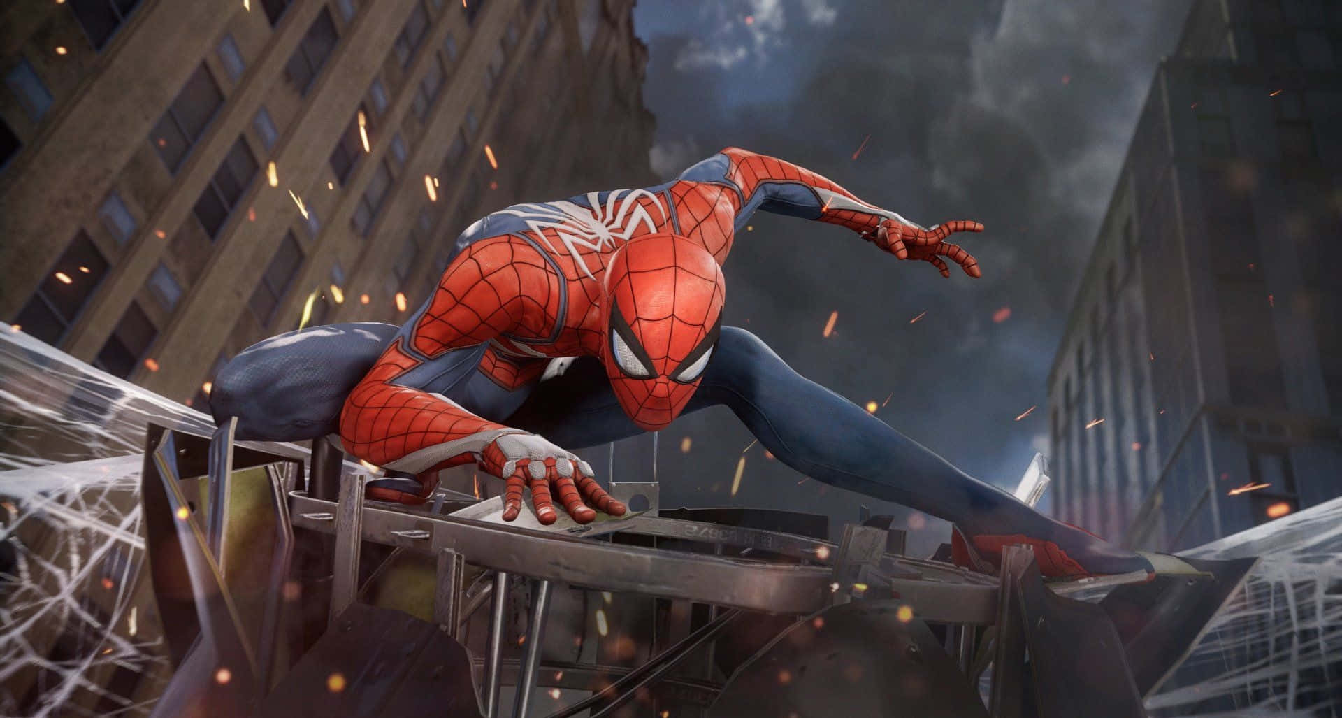 マーベルPS4 スパイダーマン 瓦礫の上でポーズ 壁紙