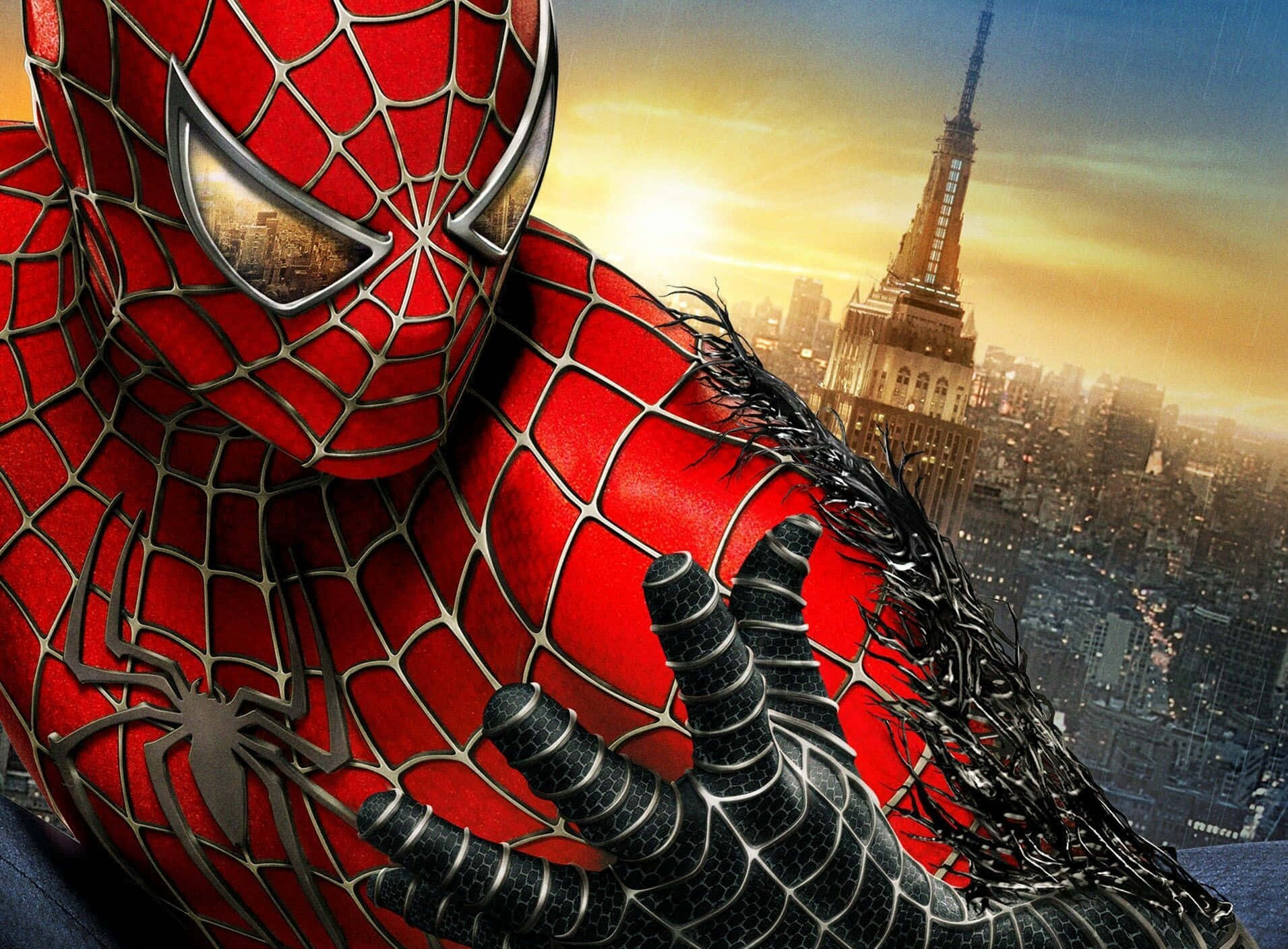 マーベルコミックのスパイダーマンがアクションに飛び込む 壁紙