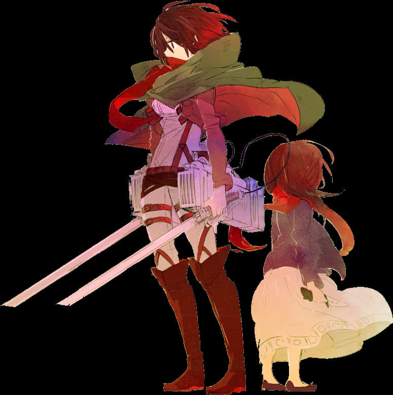 ミカサと若い頃のイラスト 壁紙