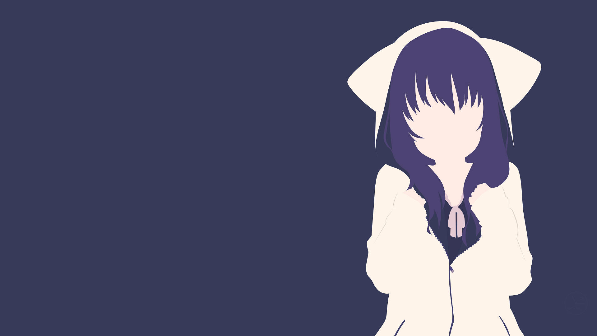 ミニマルなアニメ少女と可愛い猫パーカー 壁紙
