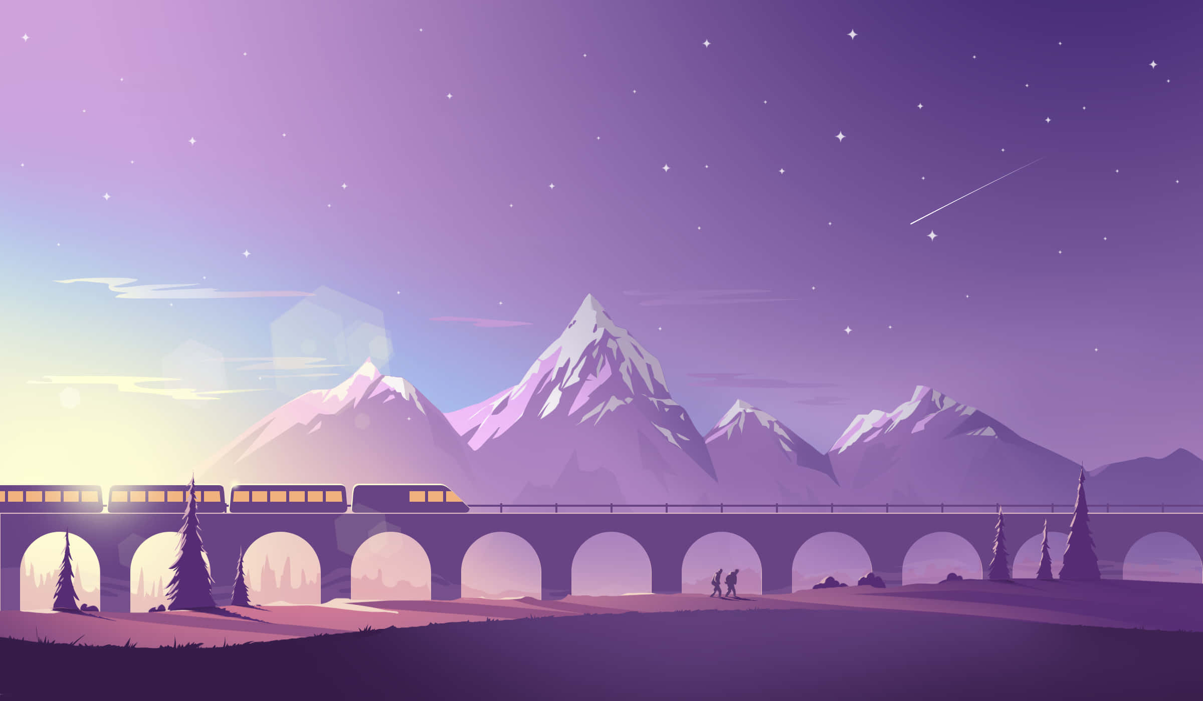 ミニマルな山脈と鉄道 壁紙