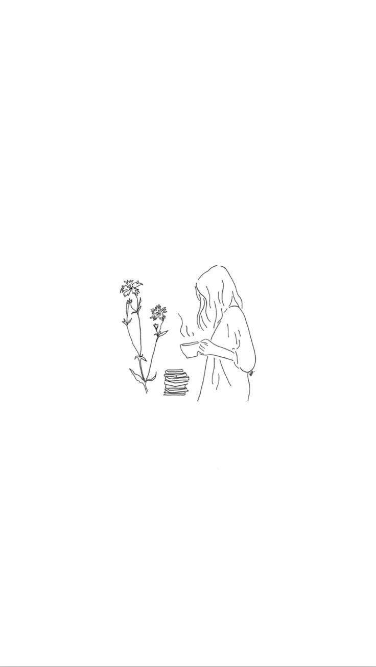 ミニマルな美しさの女性がコーヒーカップを手に 壁紙