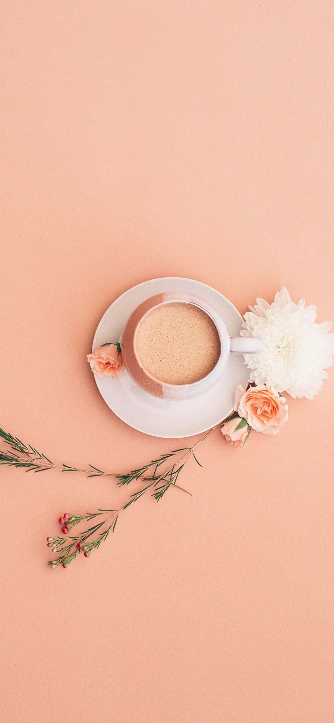 ミニマルな花とコーヒーカップ 壁紙