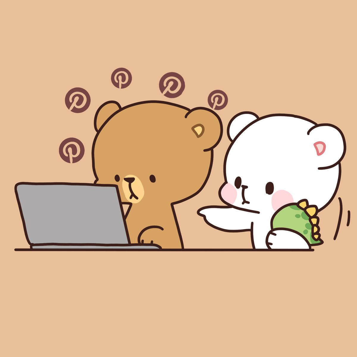 ミルクとモカのクマがコンピュータを使う 壁紙