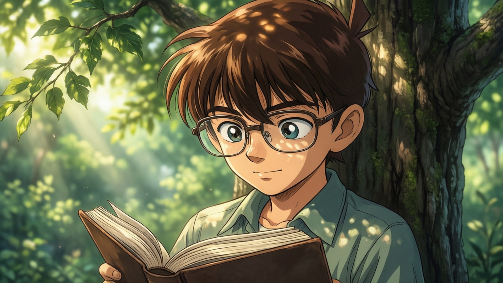 メガネの少年が読書中 壁紙