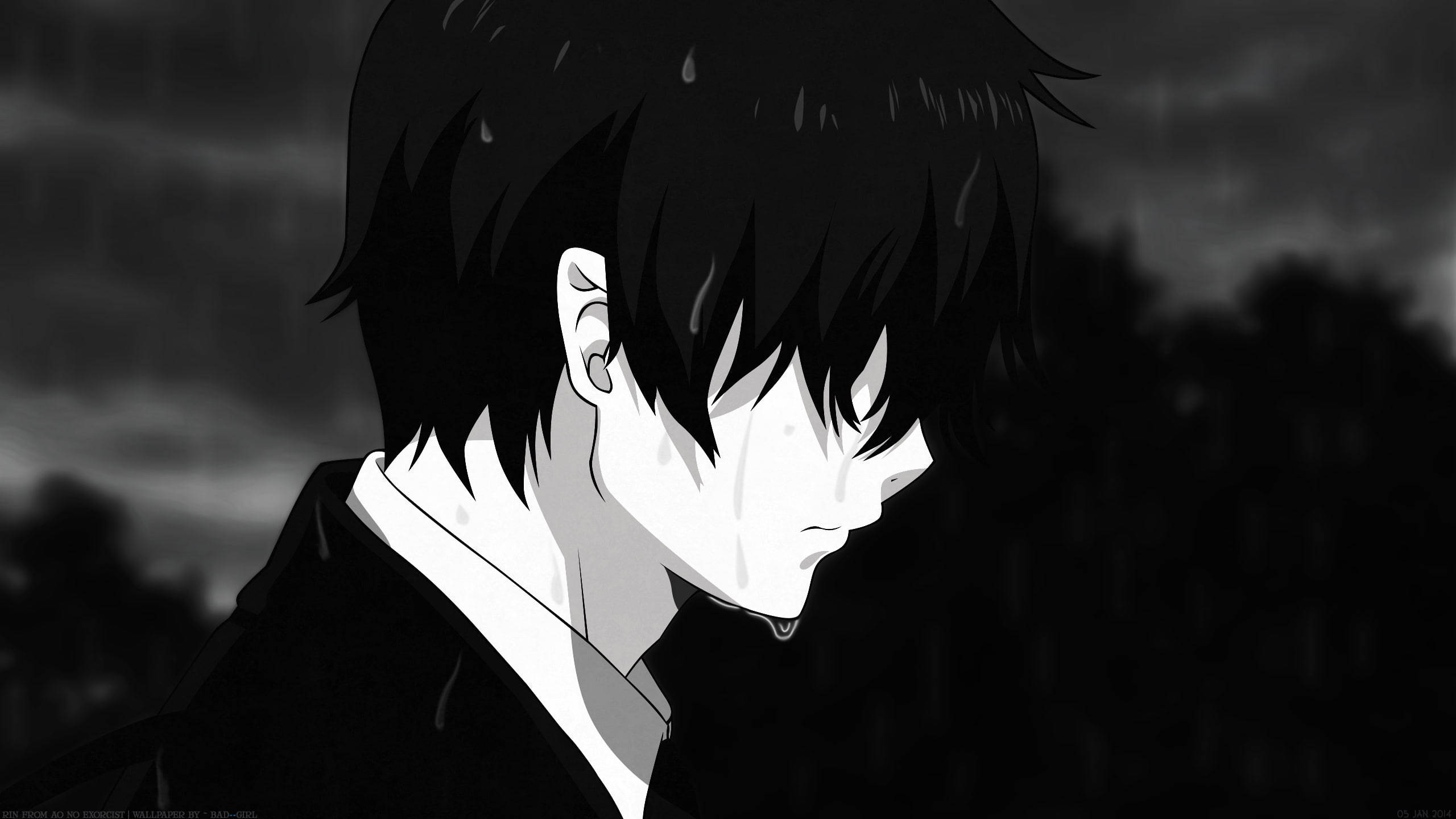 モノクロの憂鬱なアニメ少年 壁紙