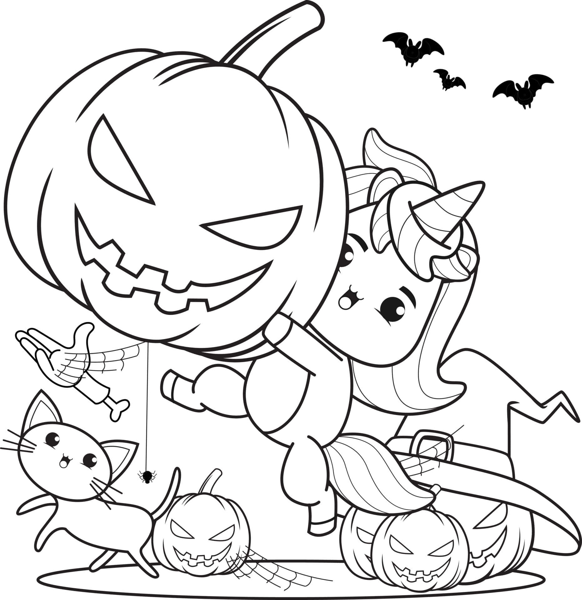 ユニコーンの女の子のハロウィンぬりえ 壁紙