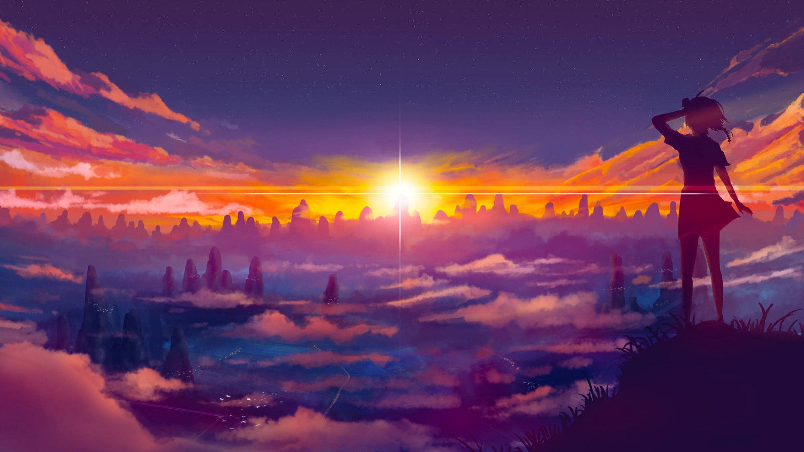 ユーチューブカバー アニメガール 曇りの夕焼け 壁紙