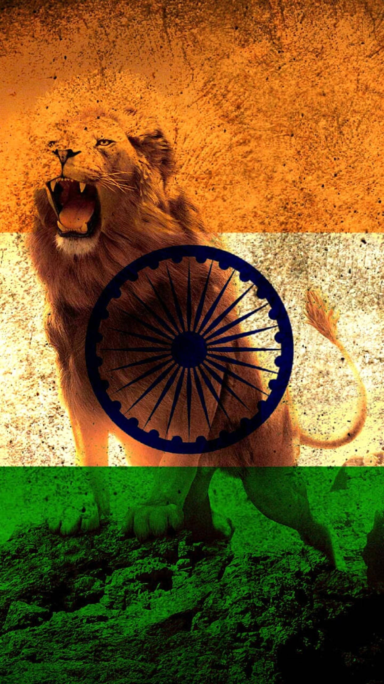 ライオンとインド国旗のモバイル 壁紙