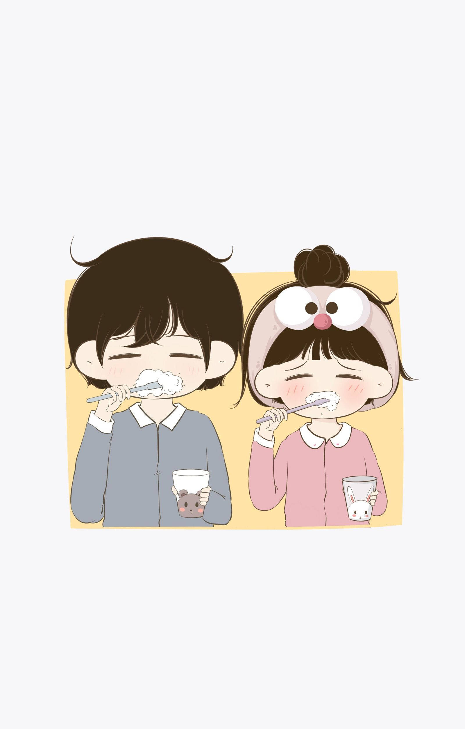 ラブカップル歯磨きイラスト 壁紙