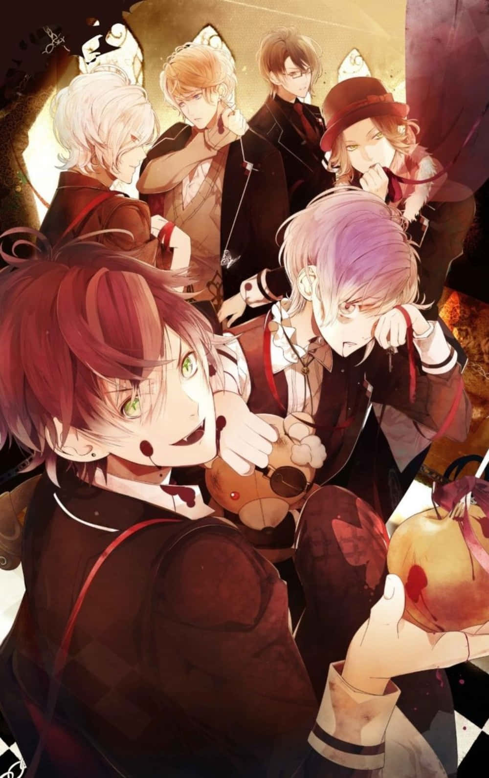 リンゴを持ったアニメキャラクターのグループ 壁紙