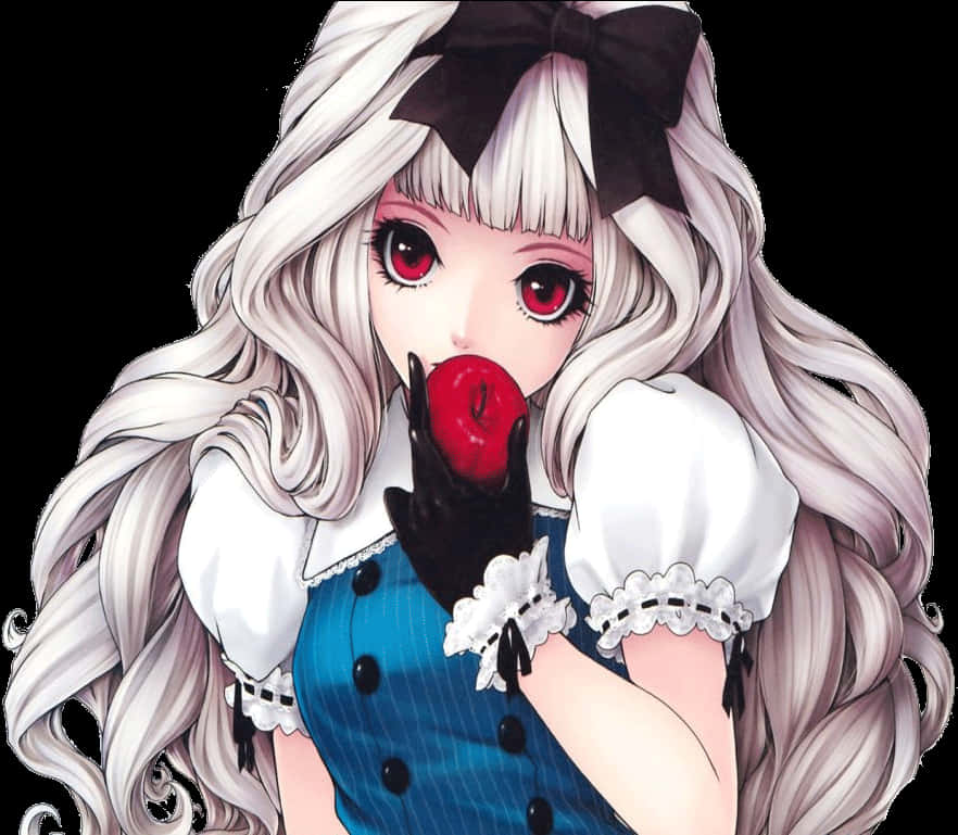 リンゴを持ったアニメ少女 壁紙