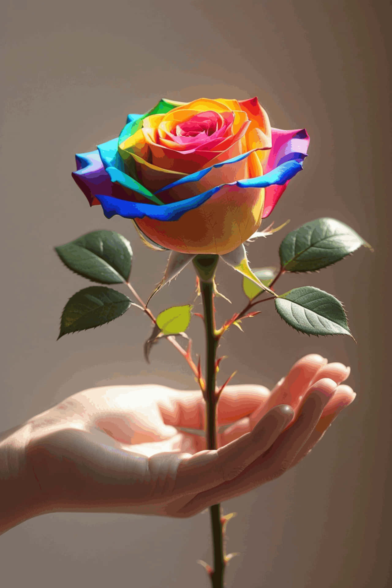 愛、虹、LGBTQ、プライド、スピリチュアル、バラ、バレンタイン、手、花
