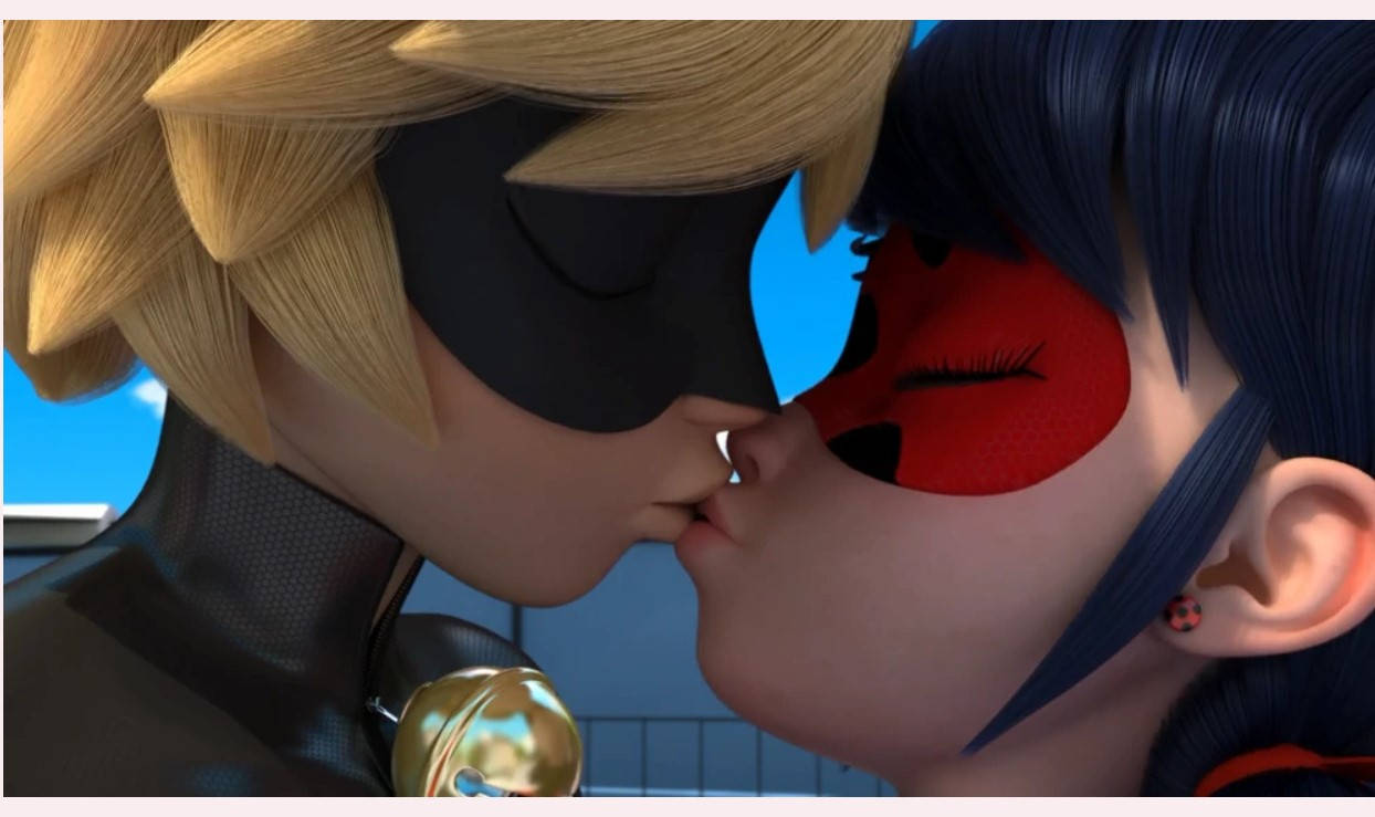 レディバグとキャットノワールのキス ロマンチック 壁紙