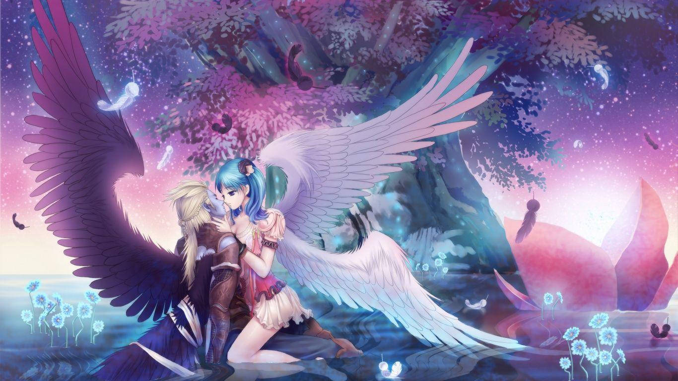 ロマンチックなアニメの天使と悪魔 壁紙