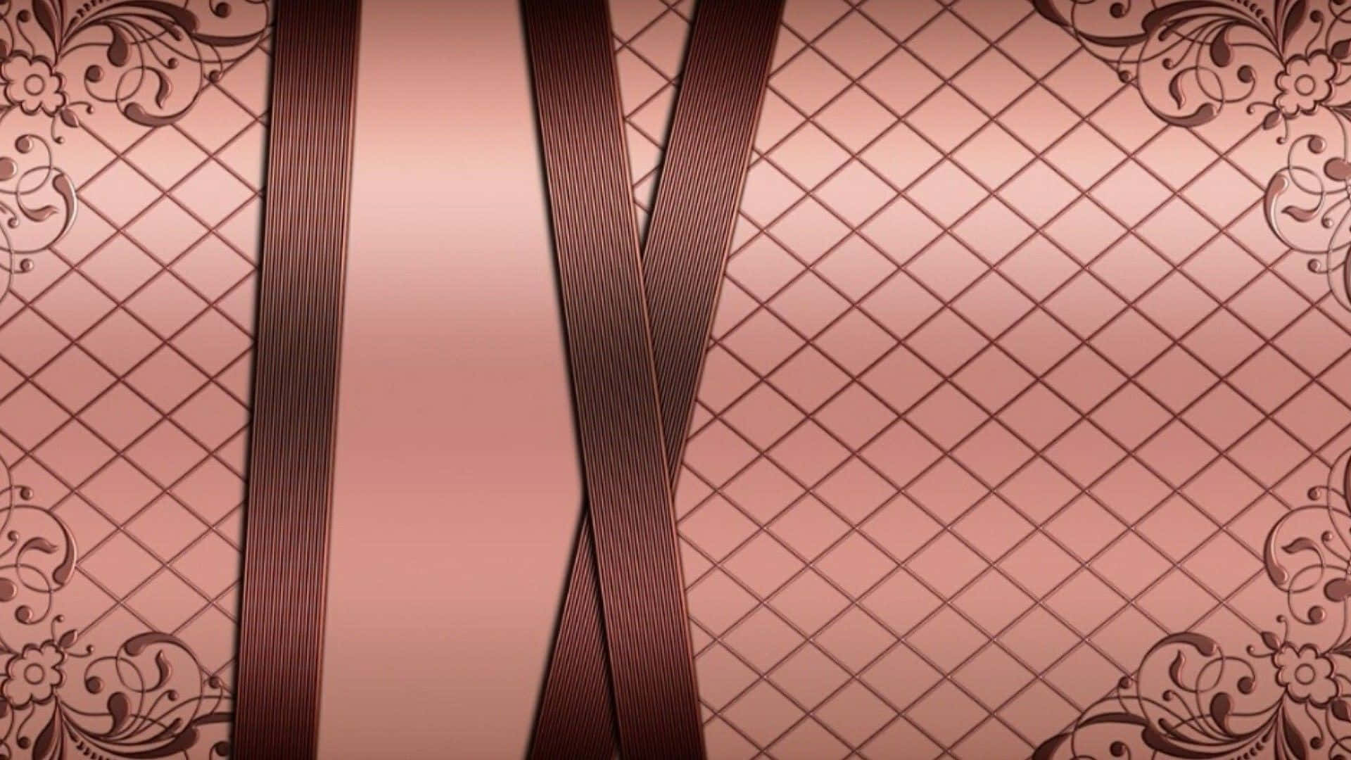 ローズゴールドのデスクにストラップとネット 壁紙