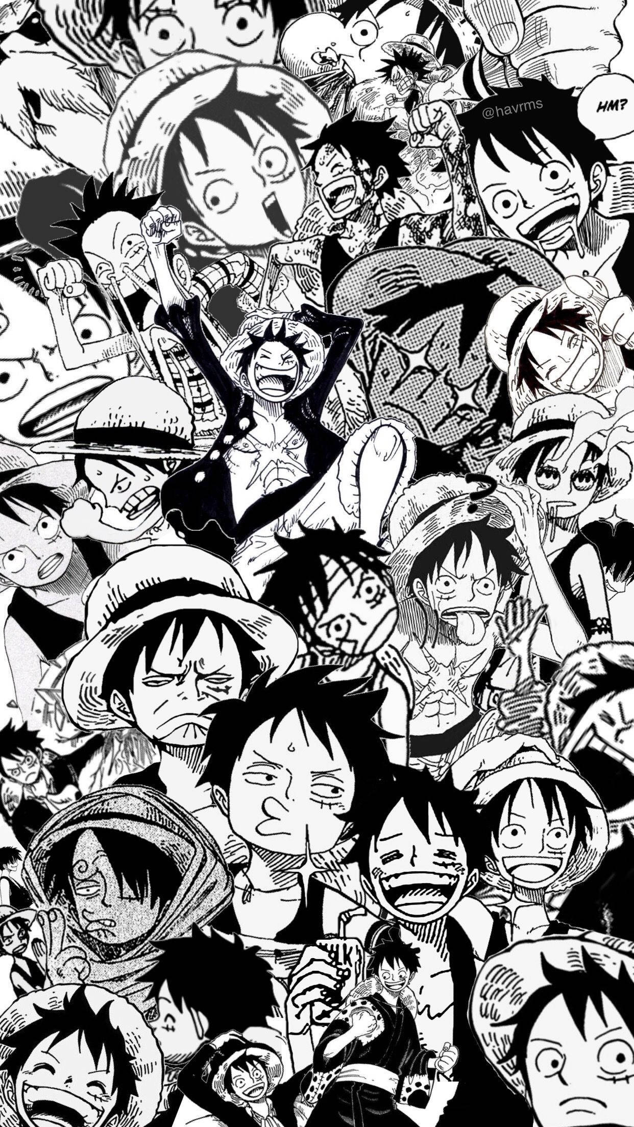 ワンピース ルフィ 漫画コラージュ壁紙 壁紙