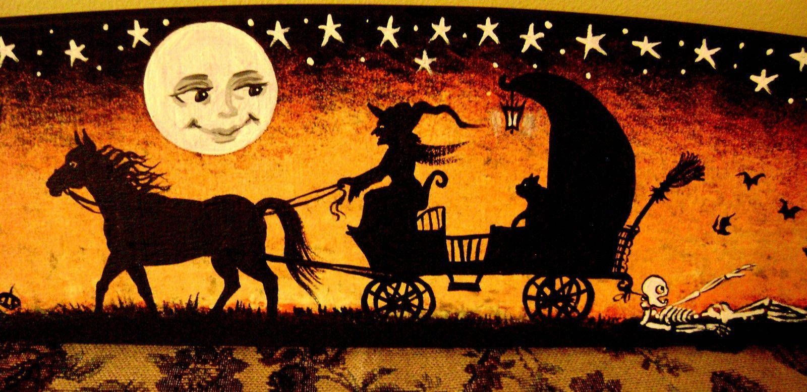 ヴィンテージハロウィンの魔女と馬車 壁紙