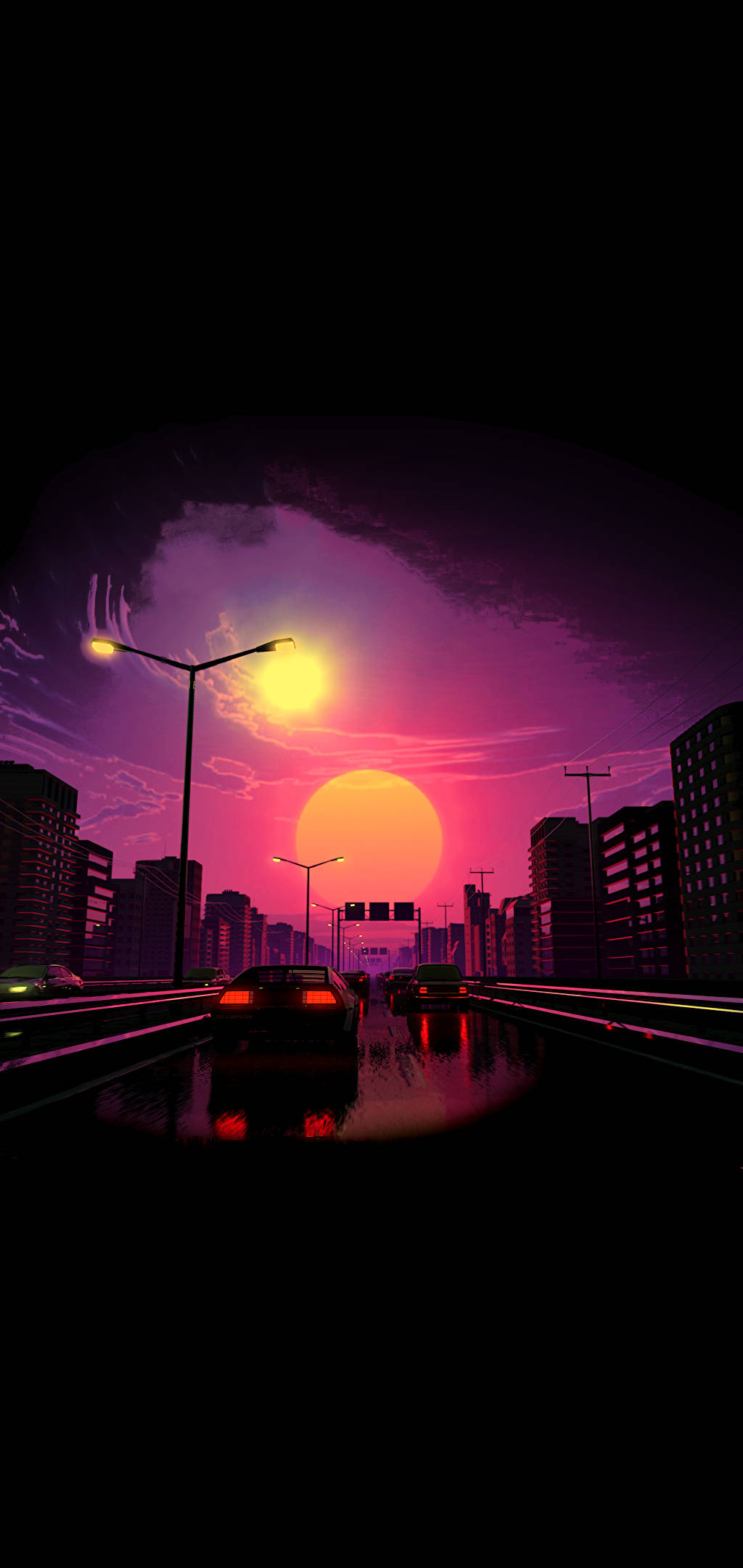 ヴェイパーウェーブ アートワーク ピンクの夕日 エステティック タブレット 壁紙
