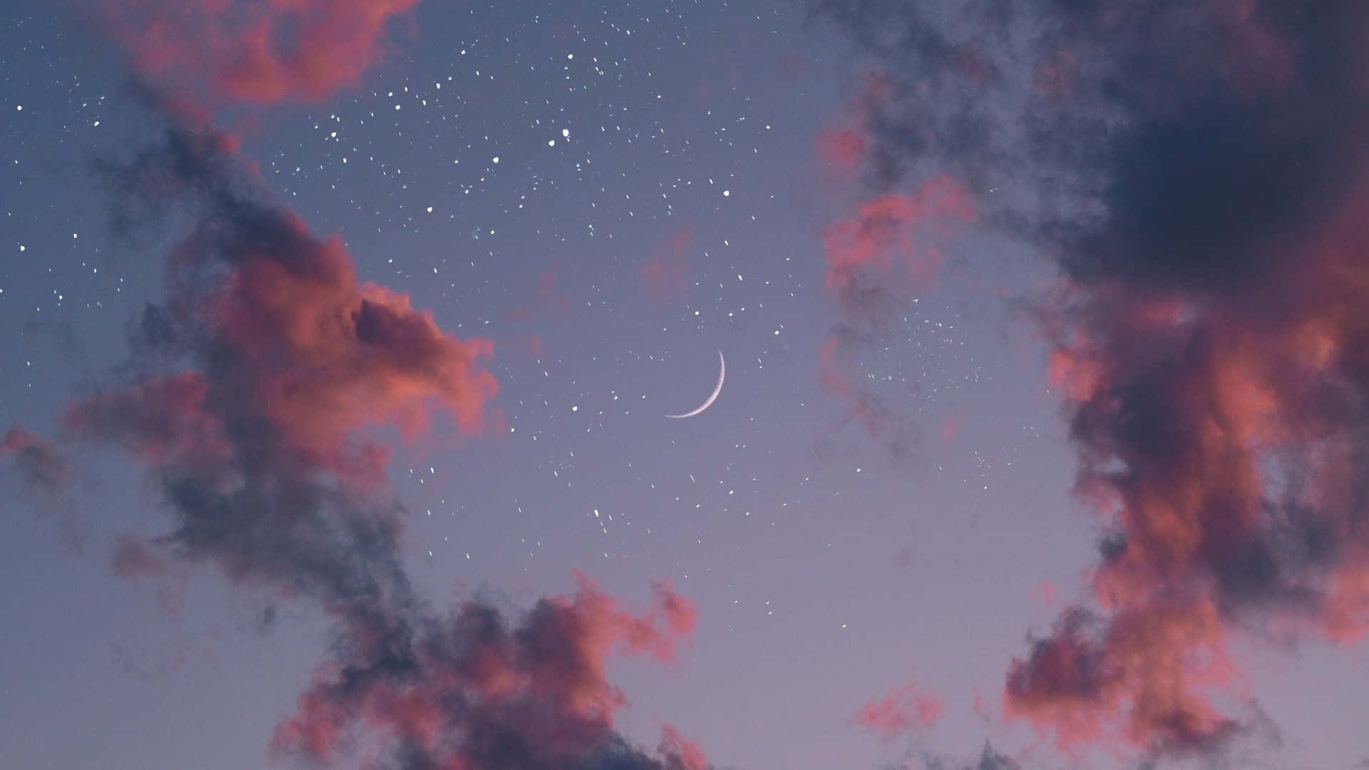 三日月と星々が浮かぶ夜空 壁紙
